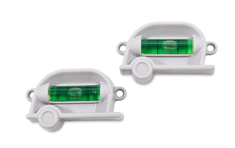 Camco Retro RV Level 2 Pack - Provides Front-to-Back or Side-to-Side Leveling & Can be Installed with Screw or Foam Tape - Features Fun Retro RV Design - Includes (2) Levels & Foam Tape (25520) - Image 1